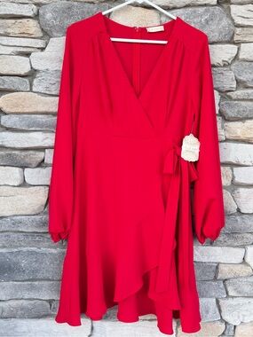Altar’d State NWT Red Ruffle Wrap Mini Dress Large Holiday Party Cocktail